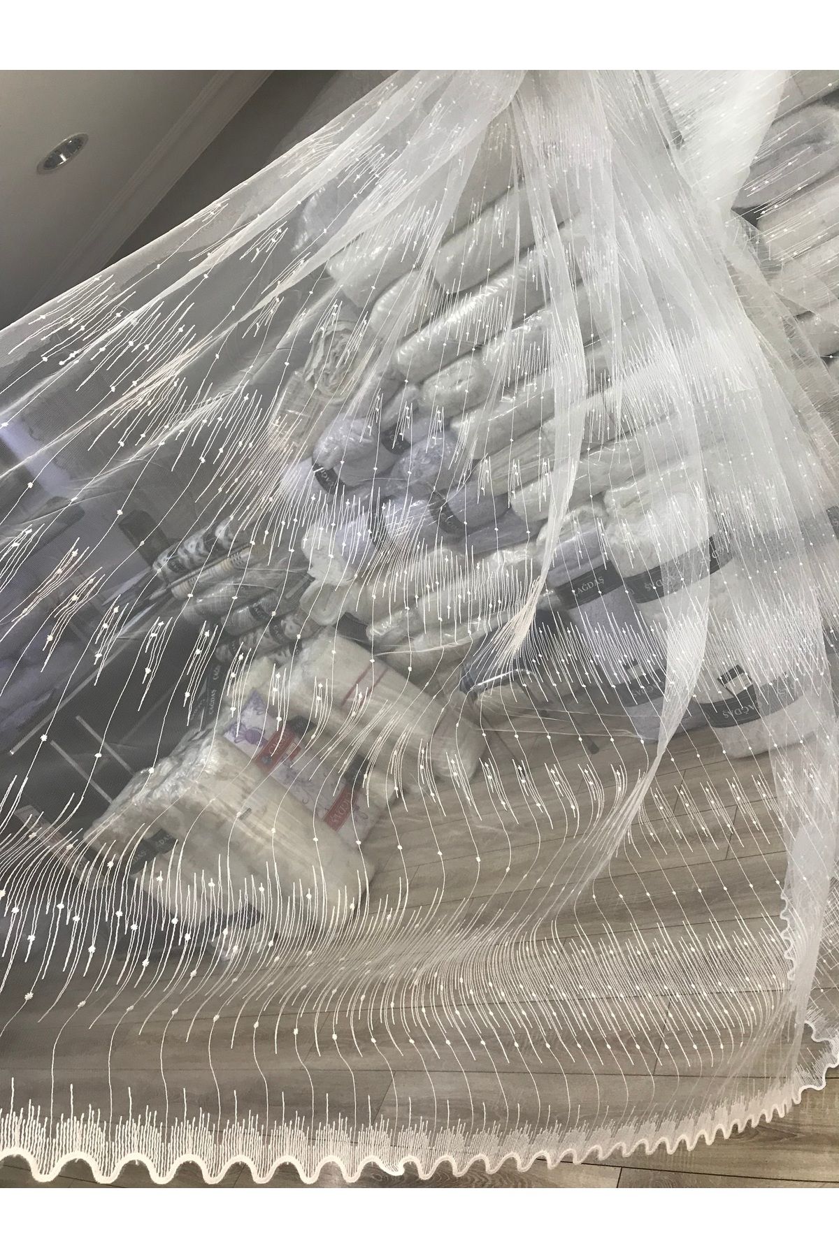 ÇAĞDAŞ 20 METRE EKRU BRODE TÜL PERDE - 5926
