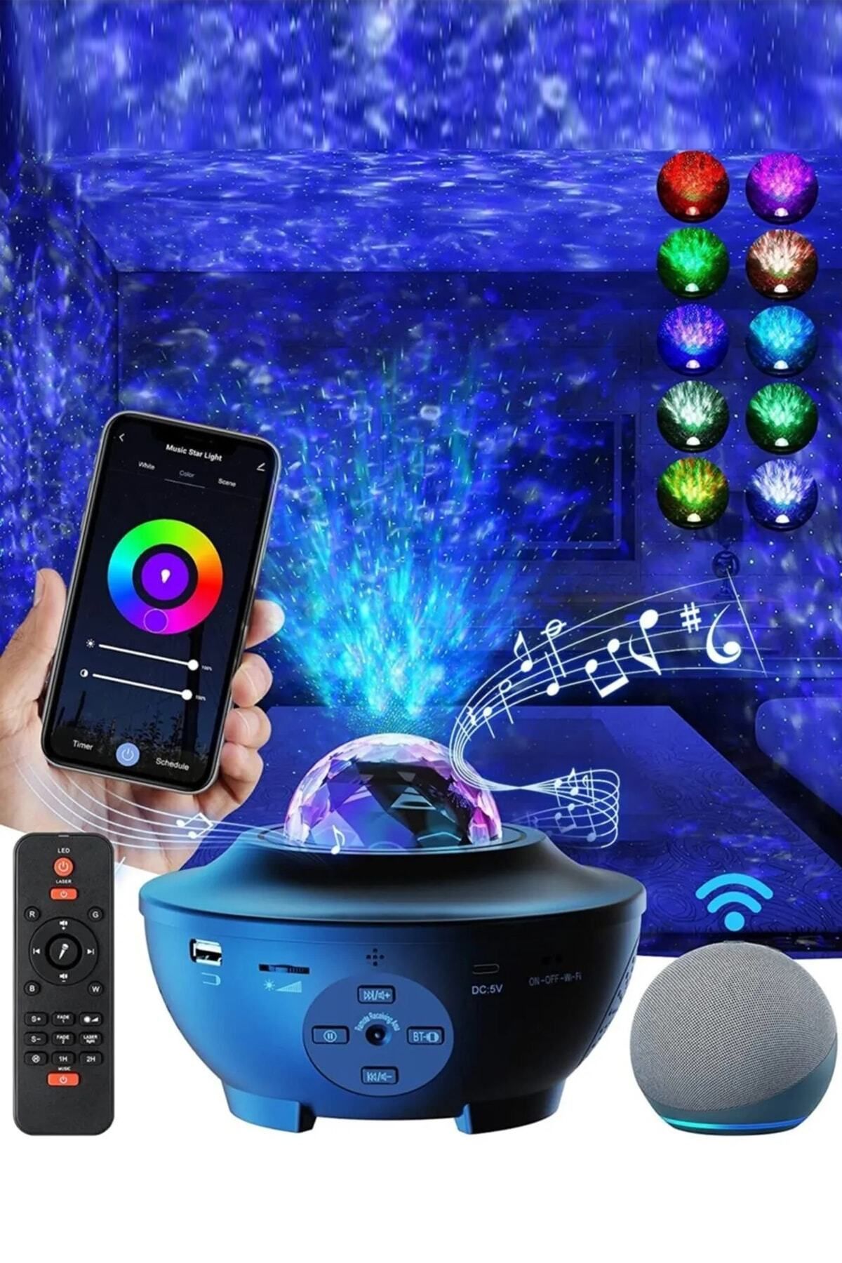 AVŞA Global Galaksi Projektör Lazer Disco Topu Bluetooht Ses Bombası Gece Lambası