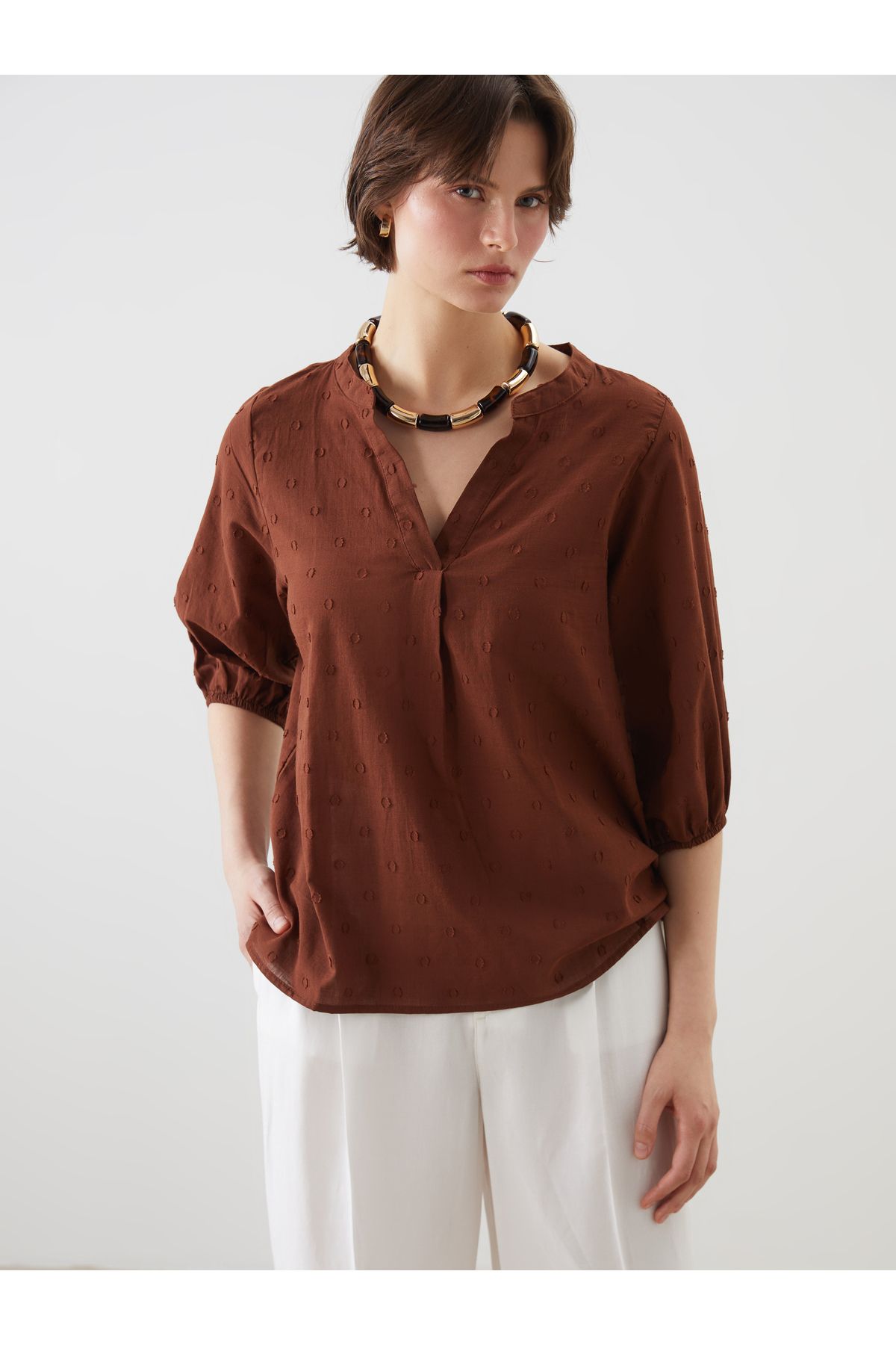 LC Waikiki-Self-Patterned Blouse with Peep Collar 1