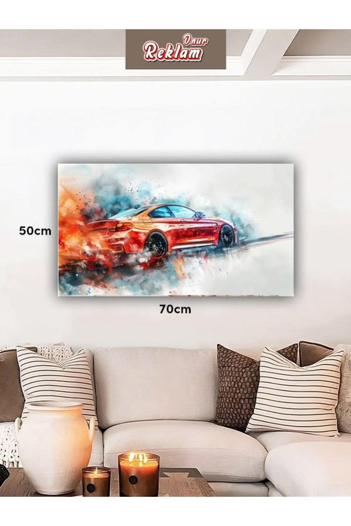 onurreklamonline Araba Temalı Dekoratif Tablo – 50x70 cm – Dekota Üzeri Folyo Baskı – Otomobil Duvar Dekoru