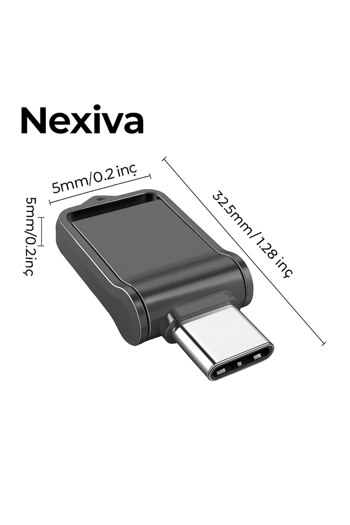 nexiva USB2.0 Mobil Typc-C veya Bilgisayar USB Flash Sürücü Metal U Disk -/128GB Depolama -