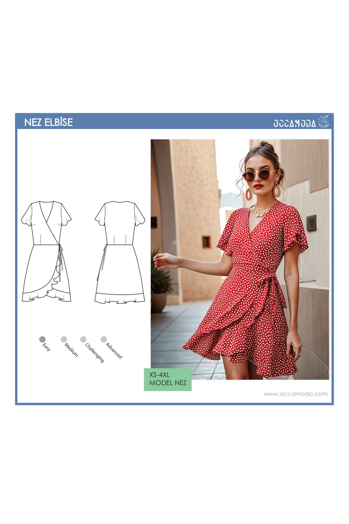 Handmade Diz Üstü Kapaklı Yandan Bağlamalı Yazlık Elbise, XS-4XL, Model: Nez