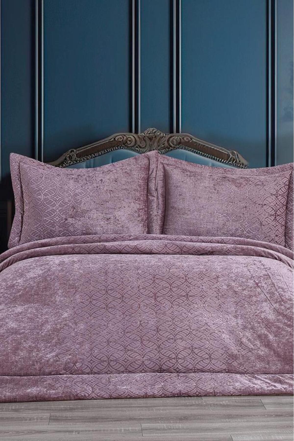 Çeyiz Diyarı Opal Elyaf Dolgulu Çift Kişilik 250x255 Cm Yatak Örtüsü Gül Kurusu