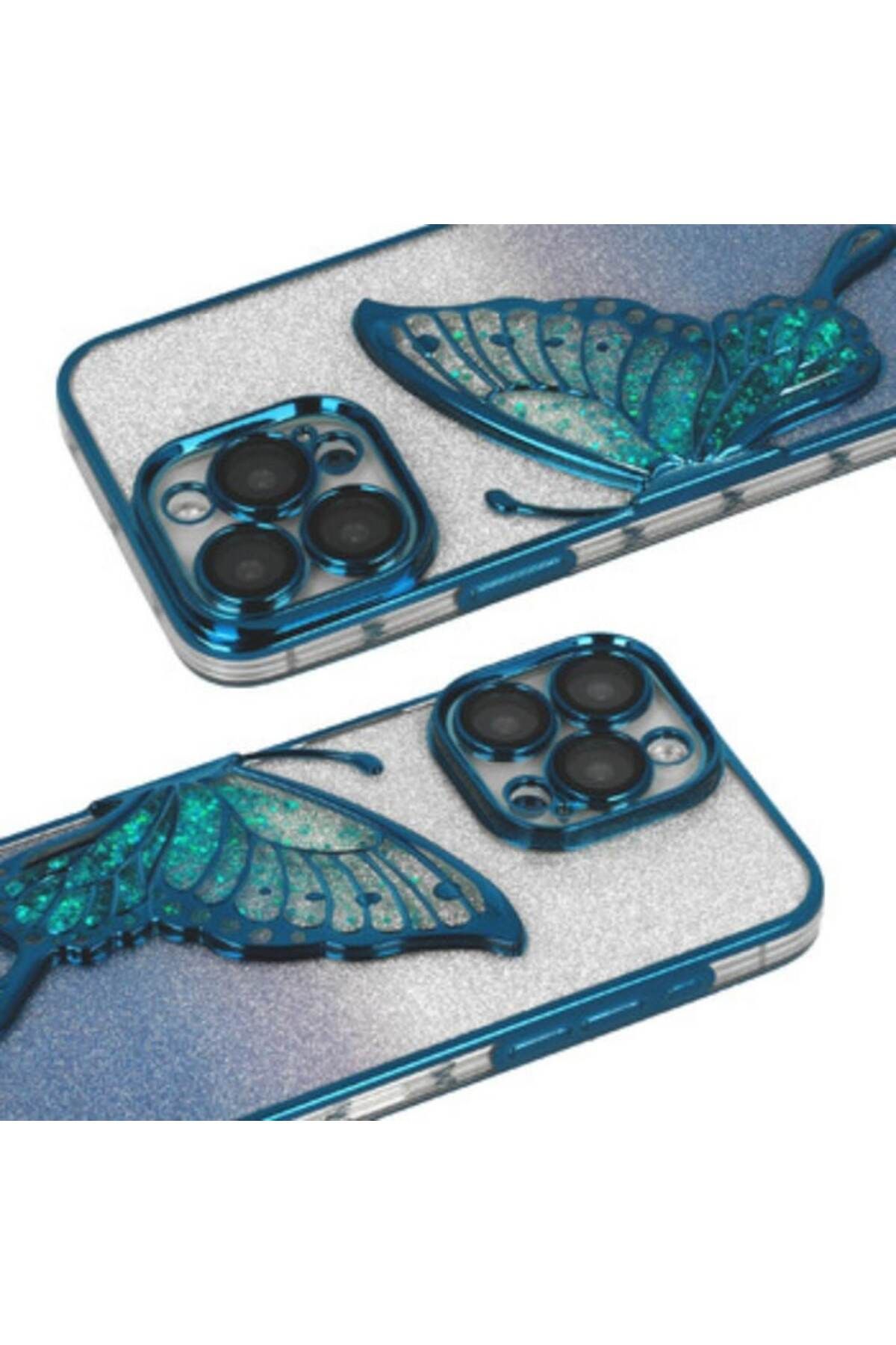 Gtech-Elegant Glitter Case Compatible with Apple iPhone 14 Pro, Embossed Butterfly Pattern, Metallic, Blue 5