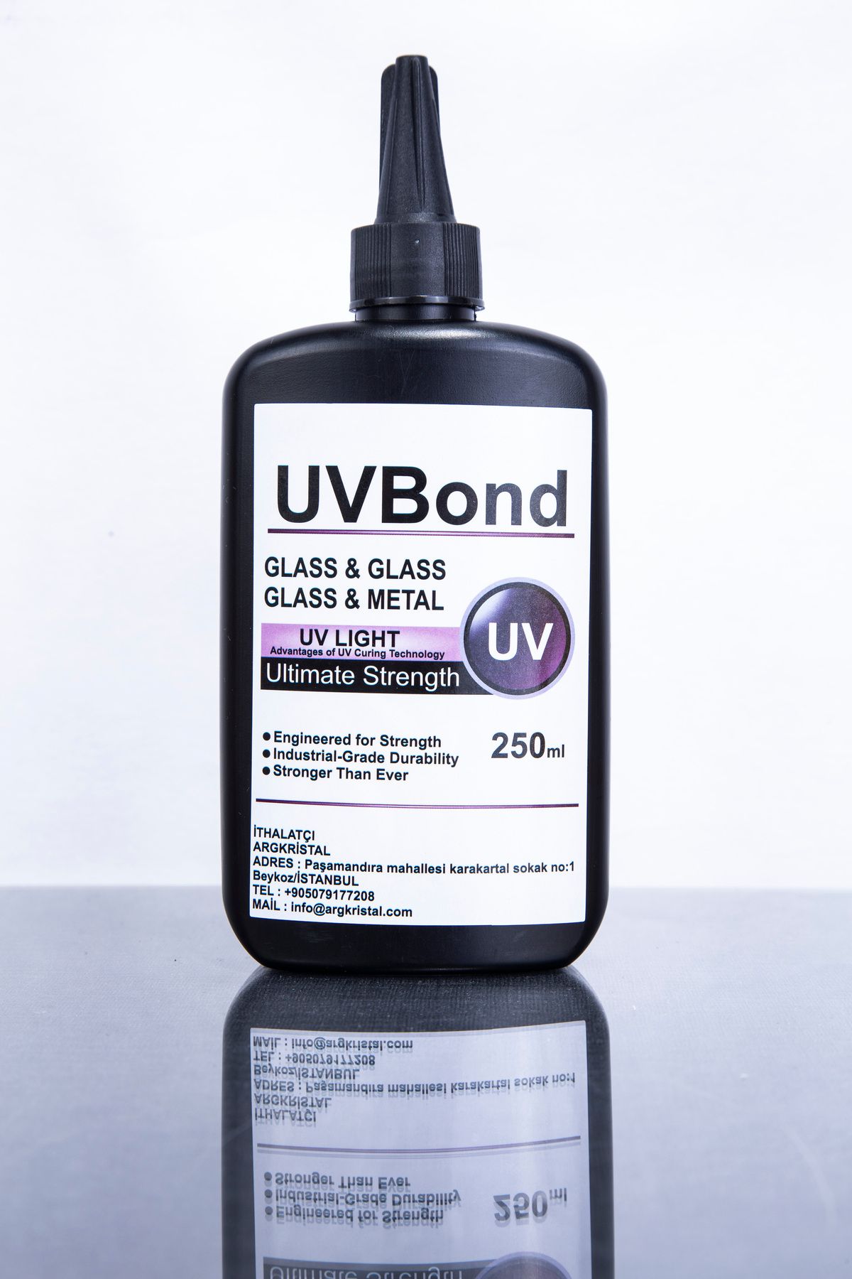 ARGKRİSTAL UVBond Endüstriyel UV Yapıştırıcı – 250 ml | Cam & Metal, Cam & Cam | Ultra Güçlü 5 Sn Kürleşme