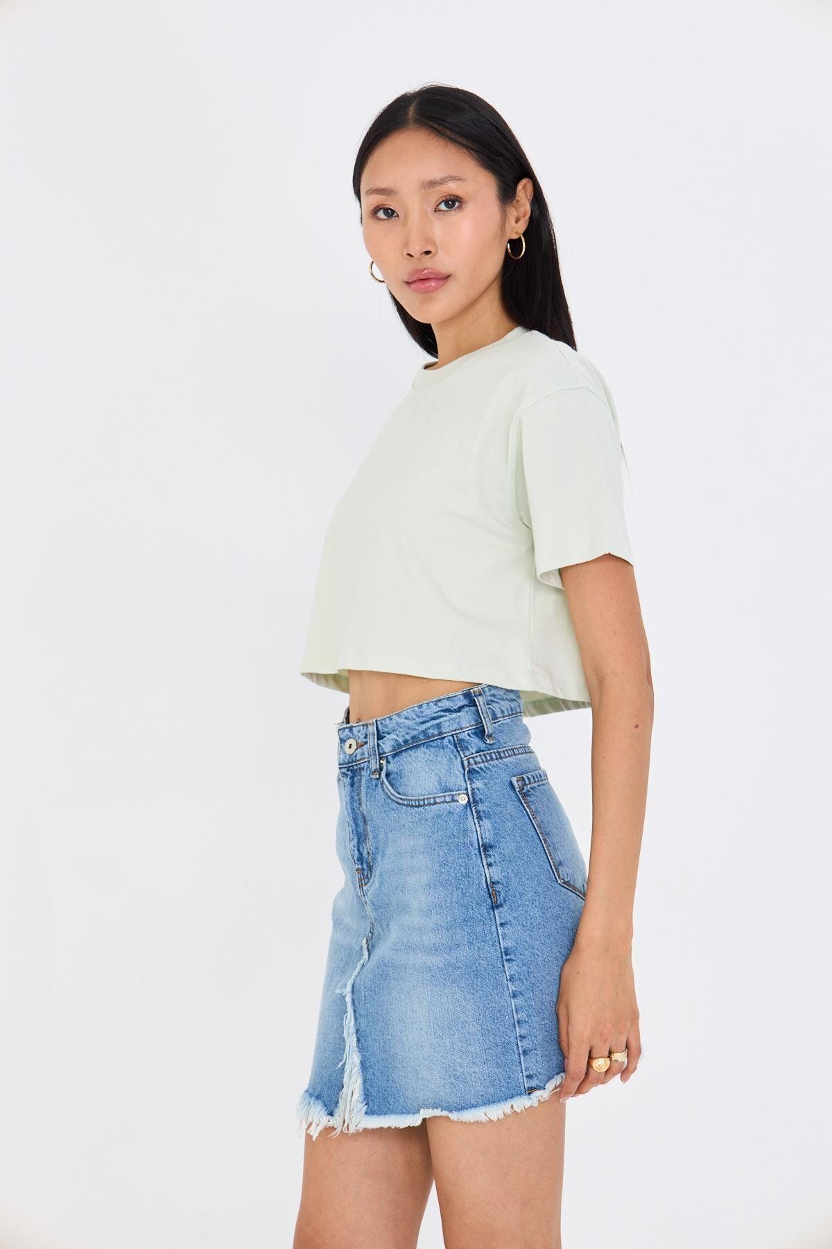 TIFFANY&TOMATO Bisiklet Yaka Crop T-Shirt
