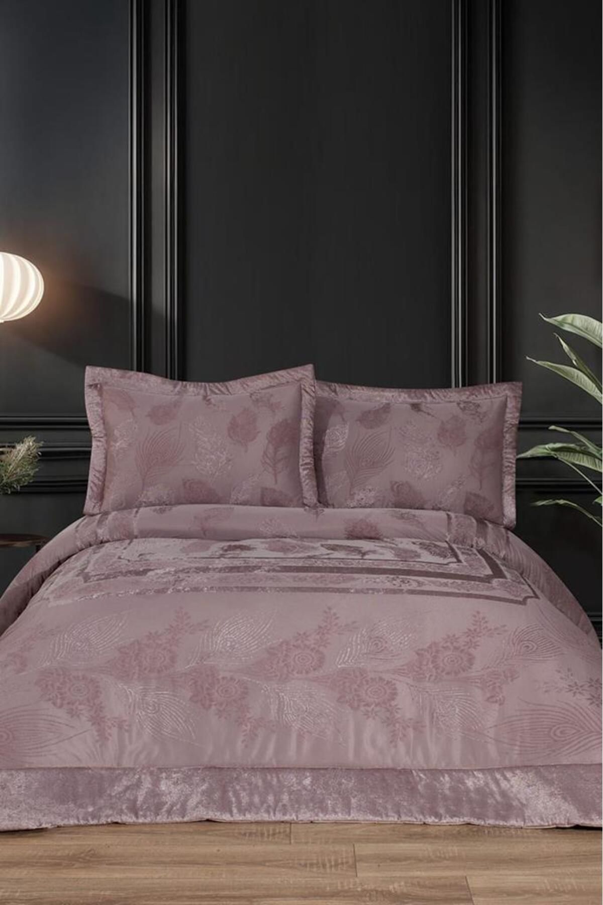 Çeyiz Diyarı Gözde Elyaf Dolgulu Çift Kişilik 250x255 Cm Yatak Örtüsü Gül Kurusu