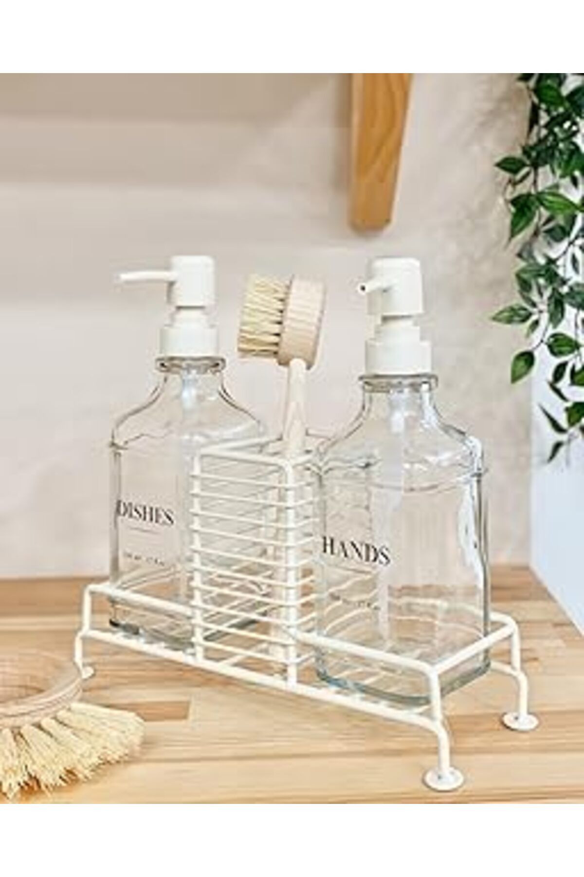 Pİ GLOBAL Meturas Mutfak Sabun Ve Deterjan Dispenser Seti Demir Çiftli Pompa Ve Sünger Standı Sabunluk 500 Ml