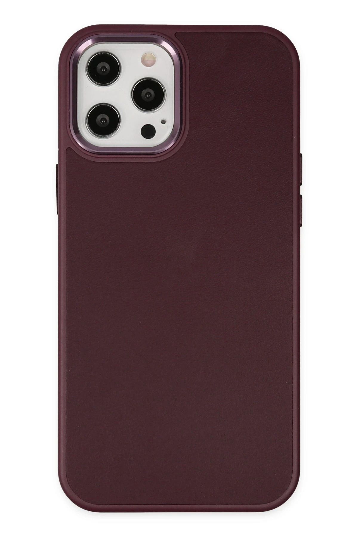 NewFace iPhone 12 Pro Max Kılıf Asya Deri Silikon - Mürdüm YNSMR