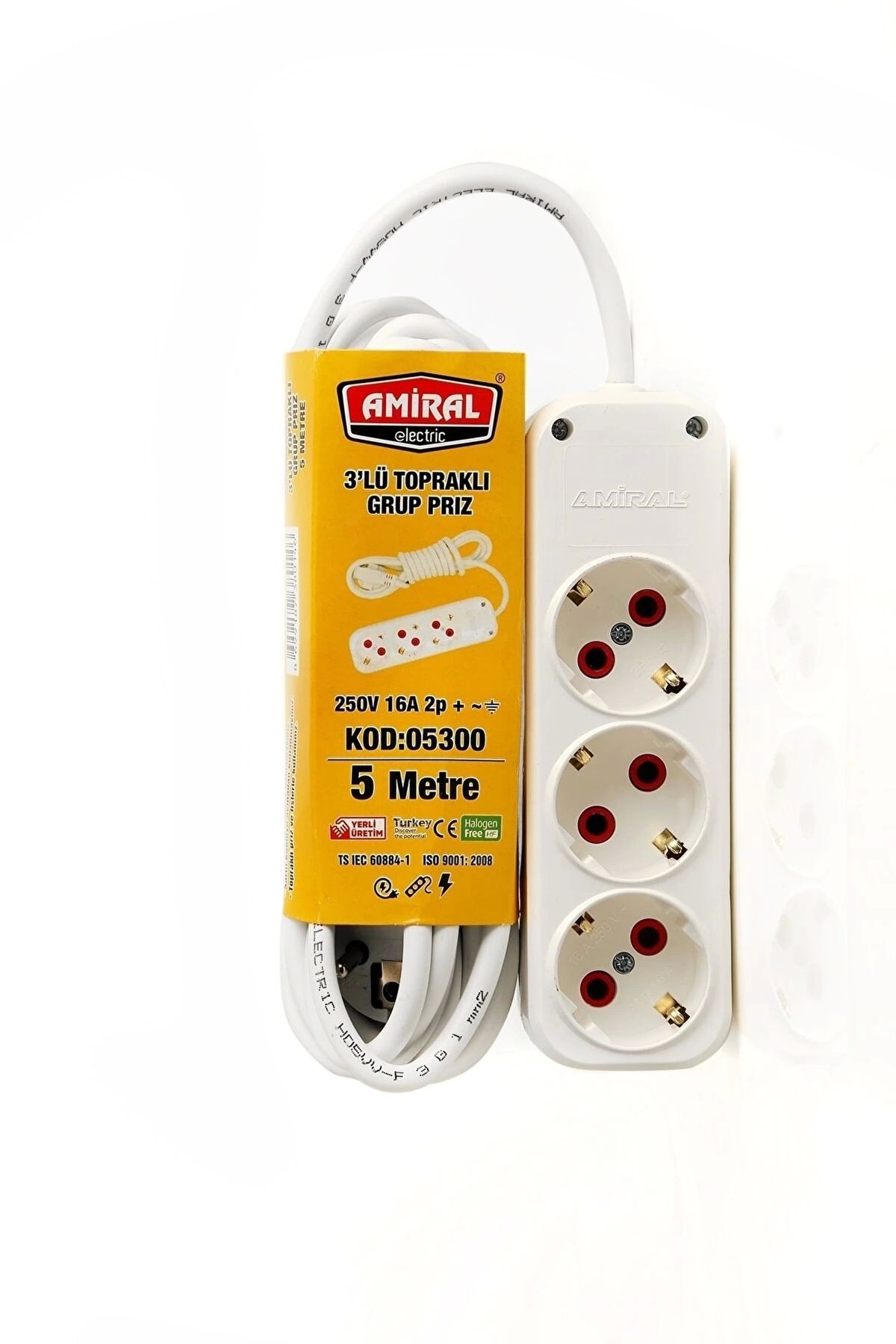 Generic Amiral 3' Lü Topraklı 5 Metre Kablolu Grup Priz
