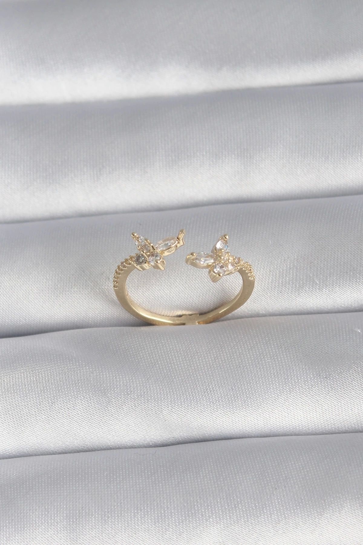 Generic Pirinç Gold Renk Zirkon Taşlı Kelebek Model Kadın Yüzük