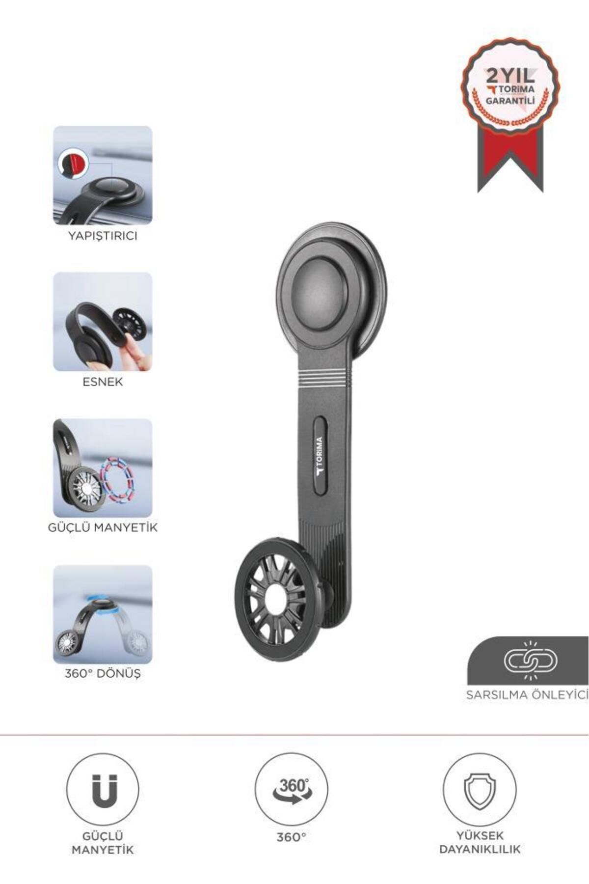 Torima JX-057 Siyah Güçlü Manyetik 360° Dönebilen, Esnek, Yapışkan Tabanlı, Sarsıntı Önleyici Araç İ