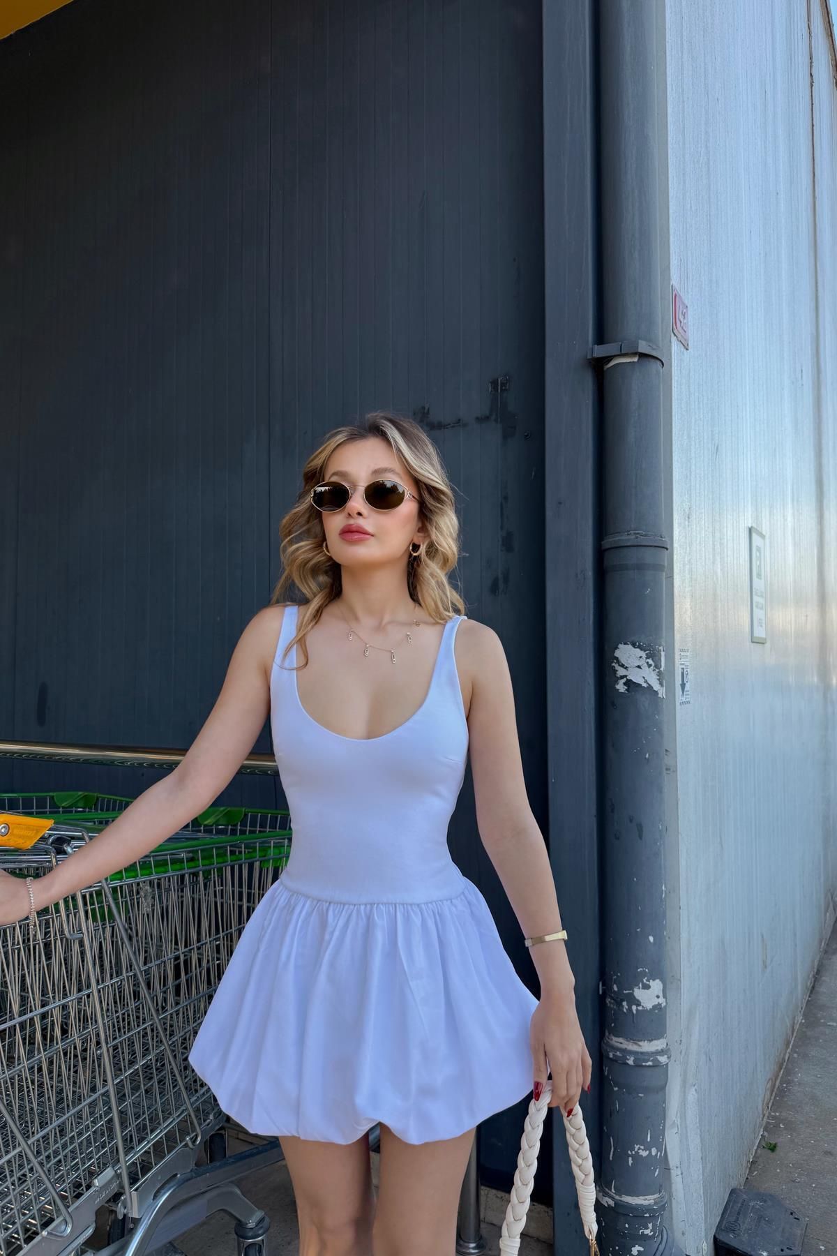 mylove Sırtı Açık Balon Elbise Beyaz