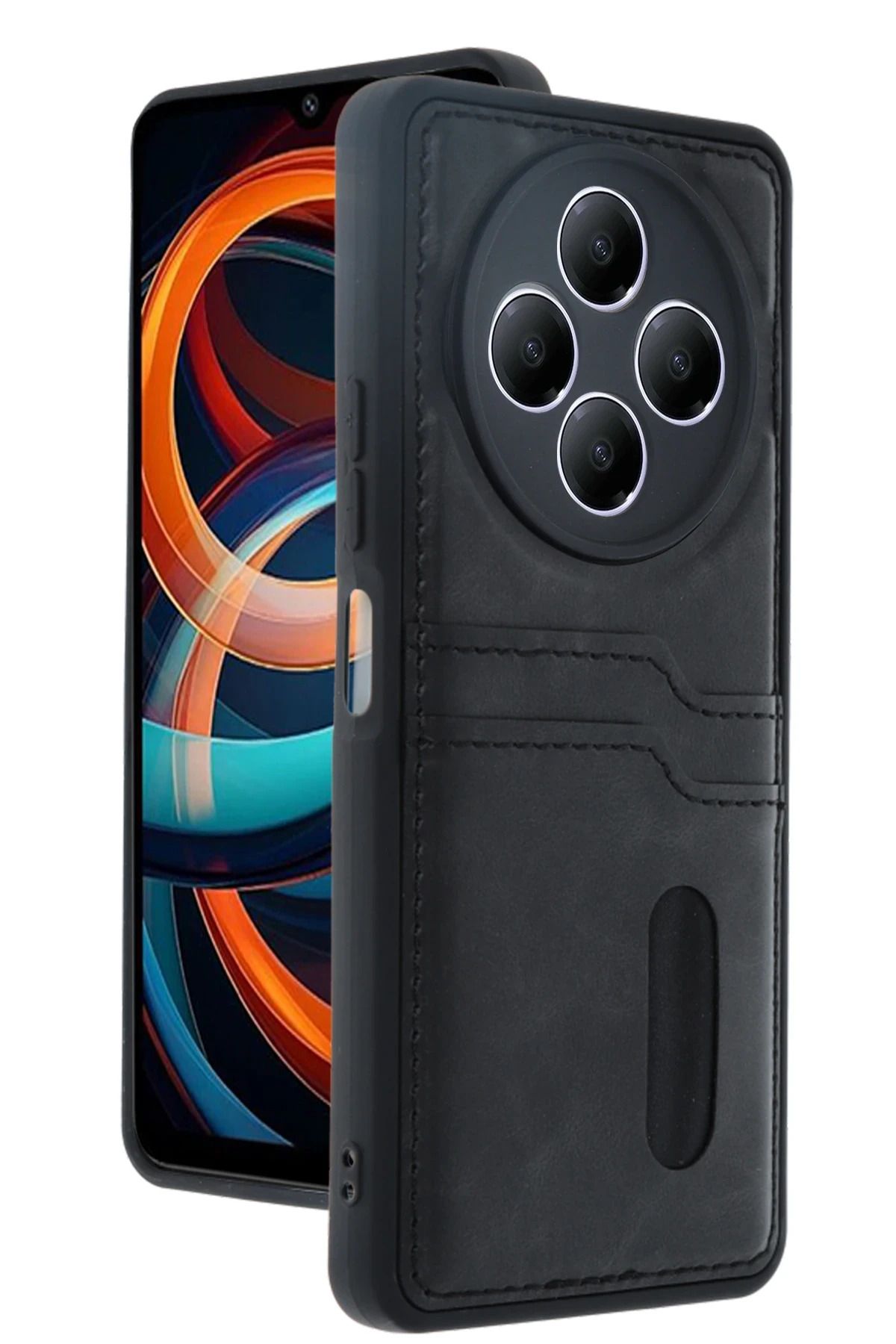 NewFace Xiaomi Redmi 14C Kılıf Sara Kartvizitli Deri Kılıf - Siyah YNSMR