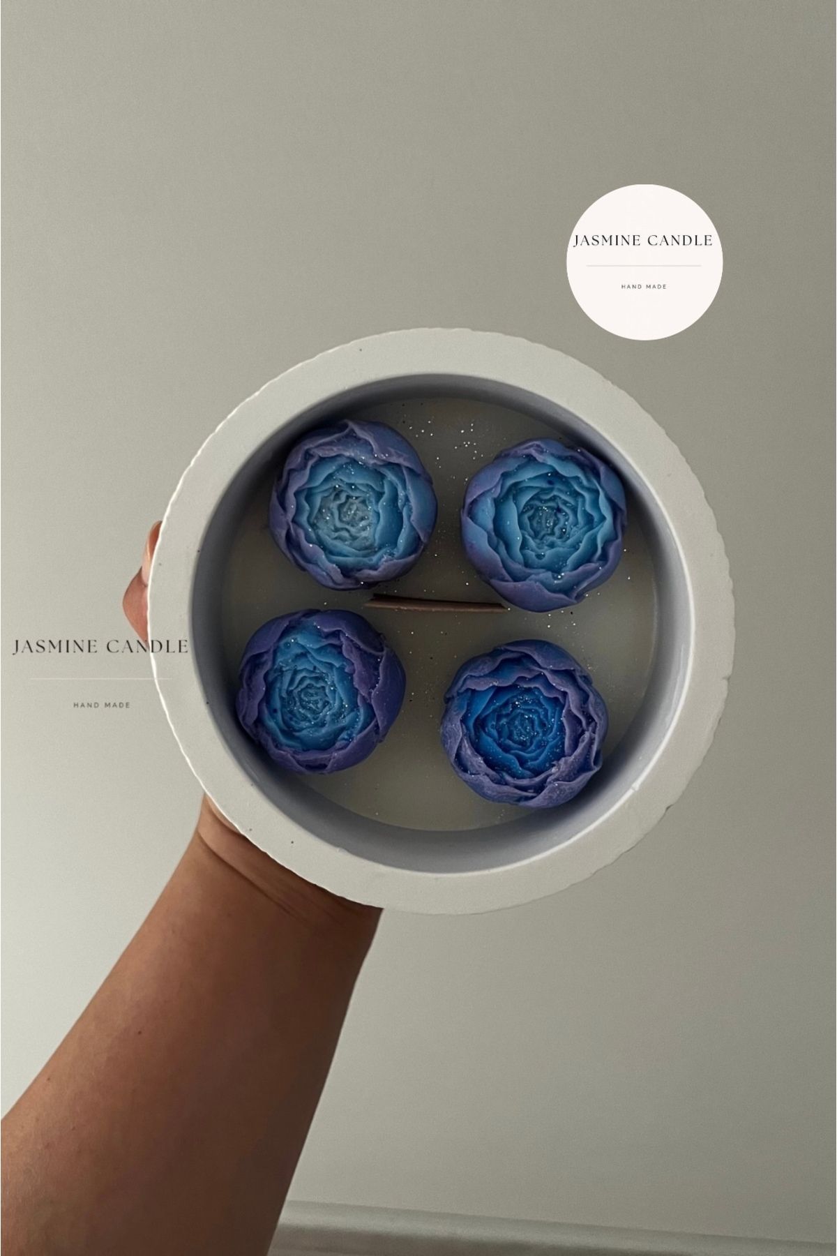 Jasmine Candle Ahşap Fitilli Mor Mavi Renk Şakayık Soya Wax Mum