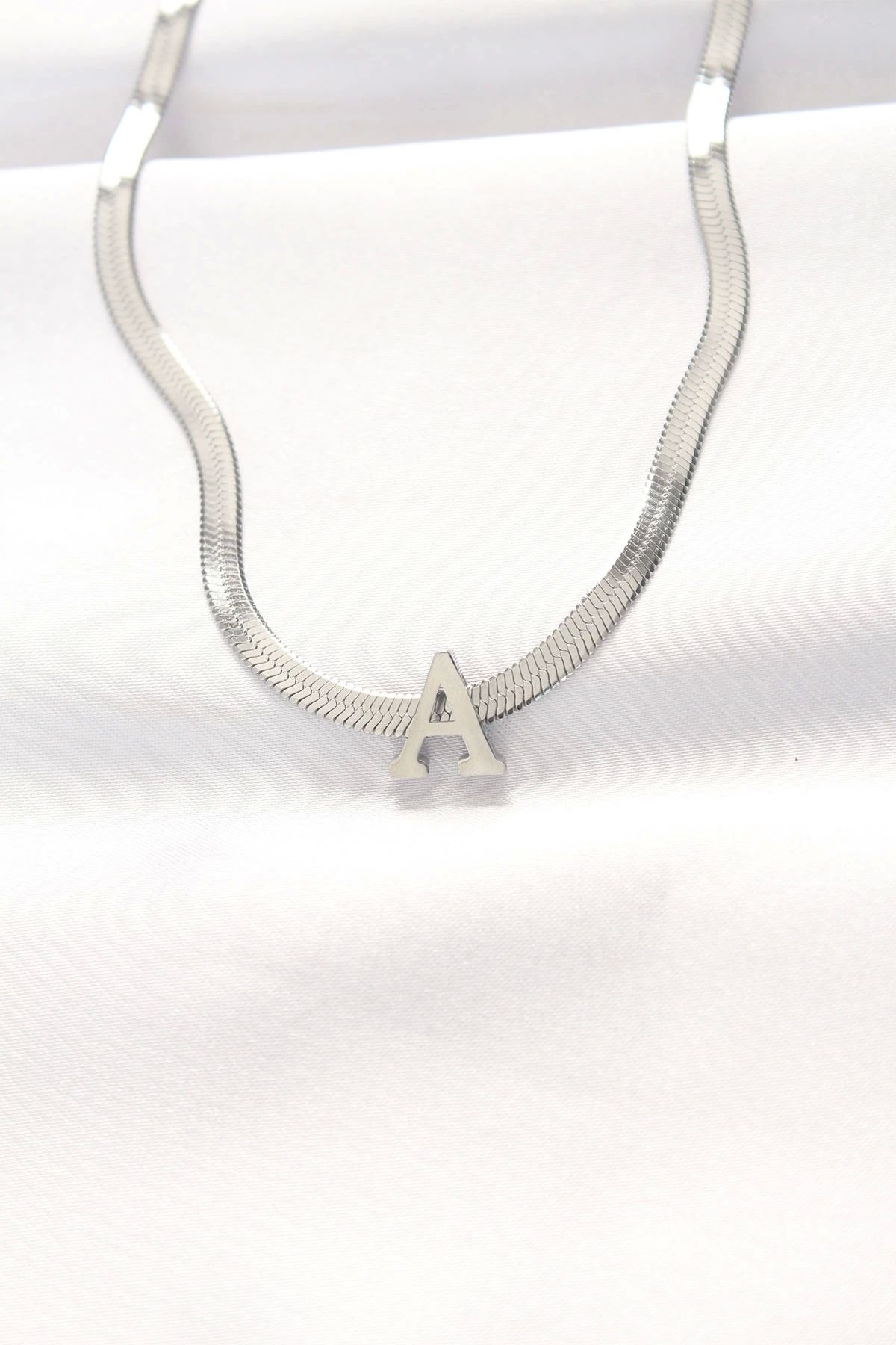 Generic 316L Çelik A Harfli Silver Renk İtalyan Zincirli Kolye