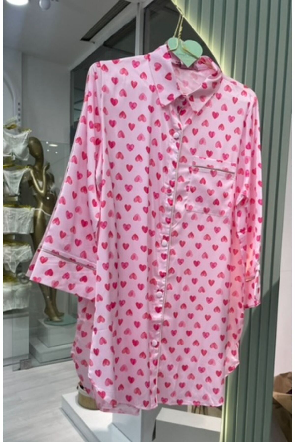 Gamze Day's Lingerie Saten Kalpli Gömlek Pijama