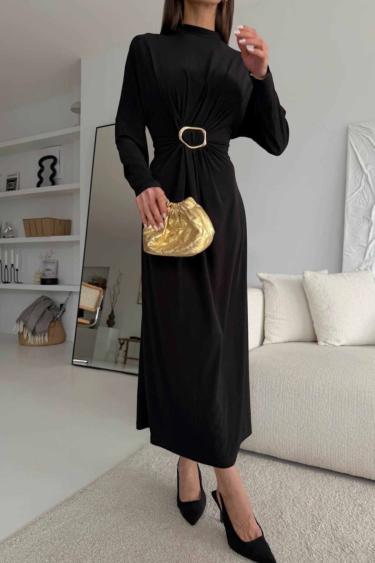 mylove Gold Tokalı Elbise Siyah