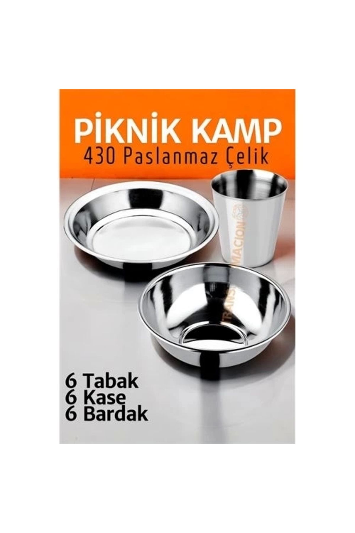 Generic Paslanmaz Çelik Tabak Kase Bardak Seti Kamp Piknik Seti 18 adet