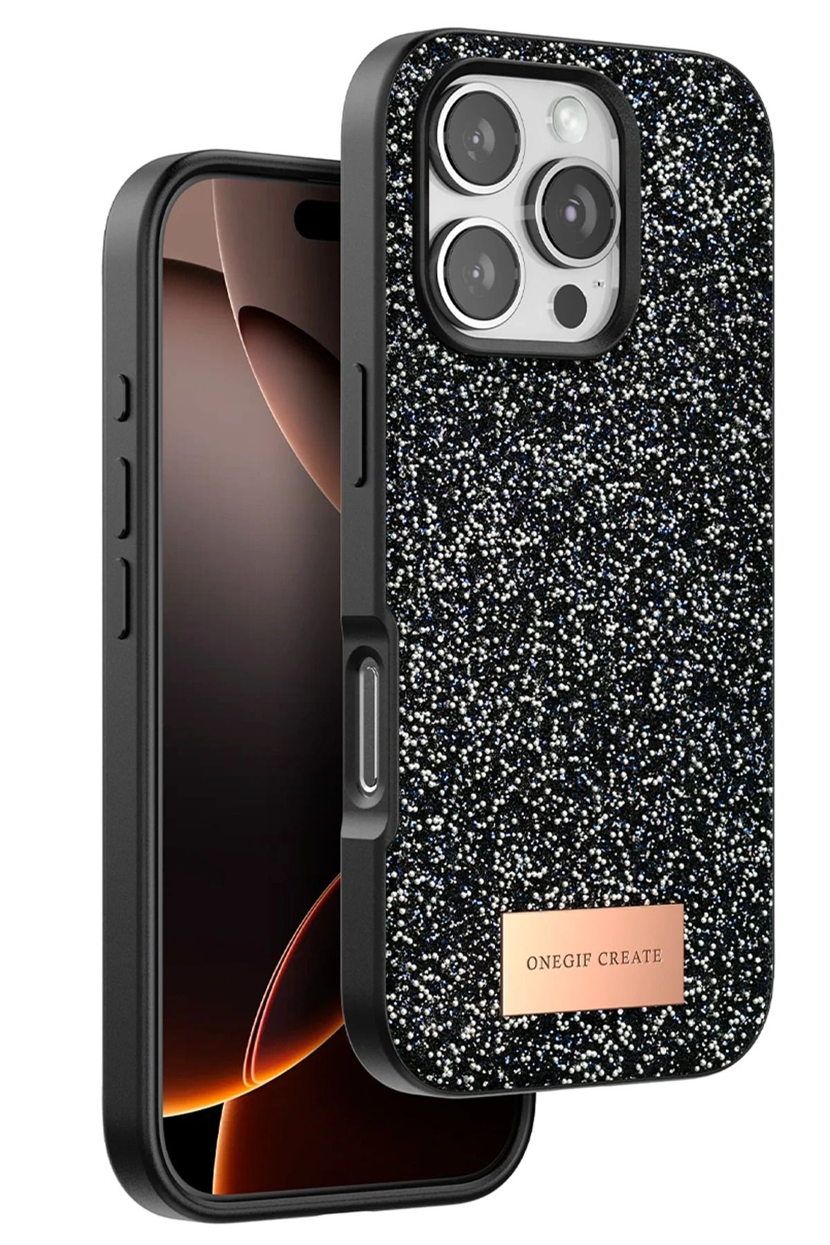 ONEGIF iPhone 16 Pro Bright Simli Kapak - Siyah YNSMR