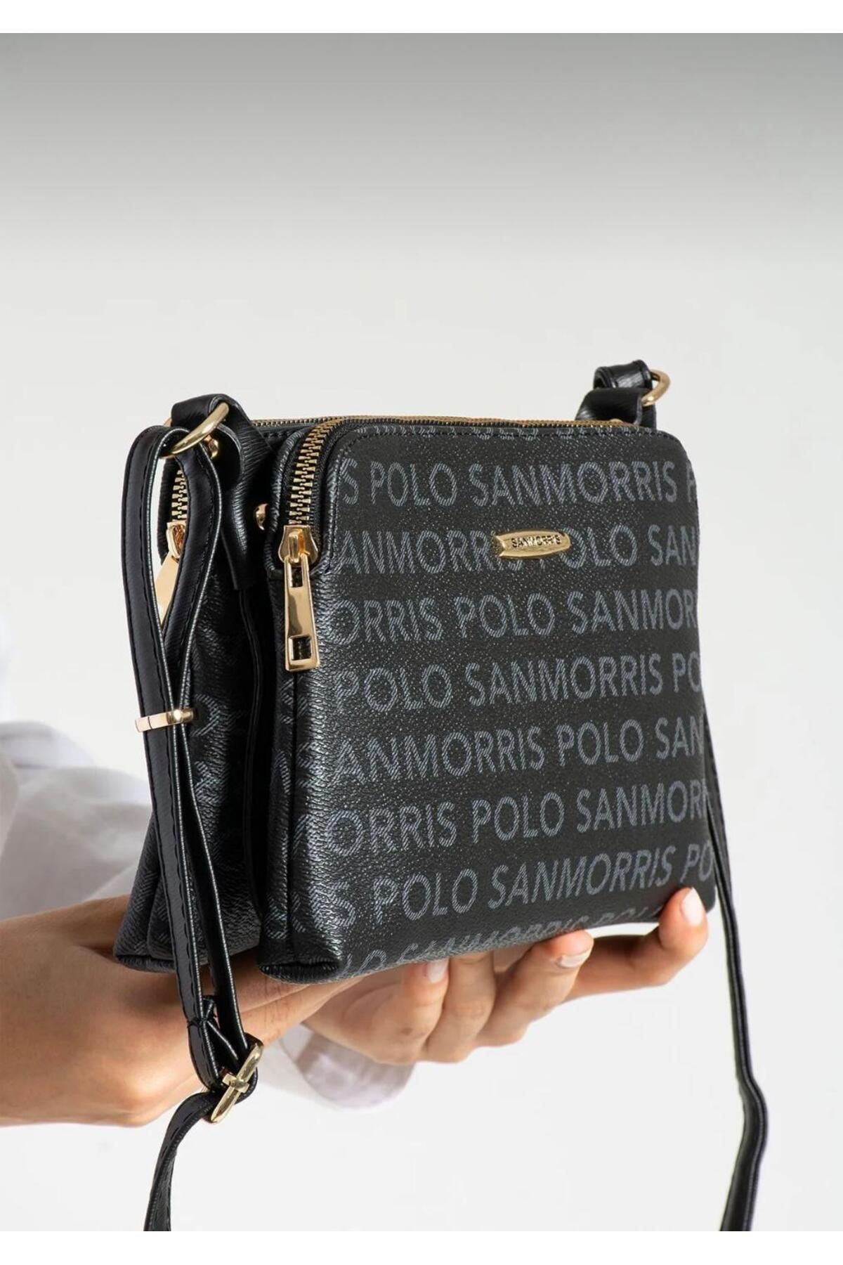 Sanmorris Polo Kadın Suni Deri Çift Fermuar Bölmeli Ayarlanabilir Çapraz Askılı Küçük Boy Omuz Çantası