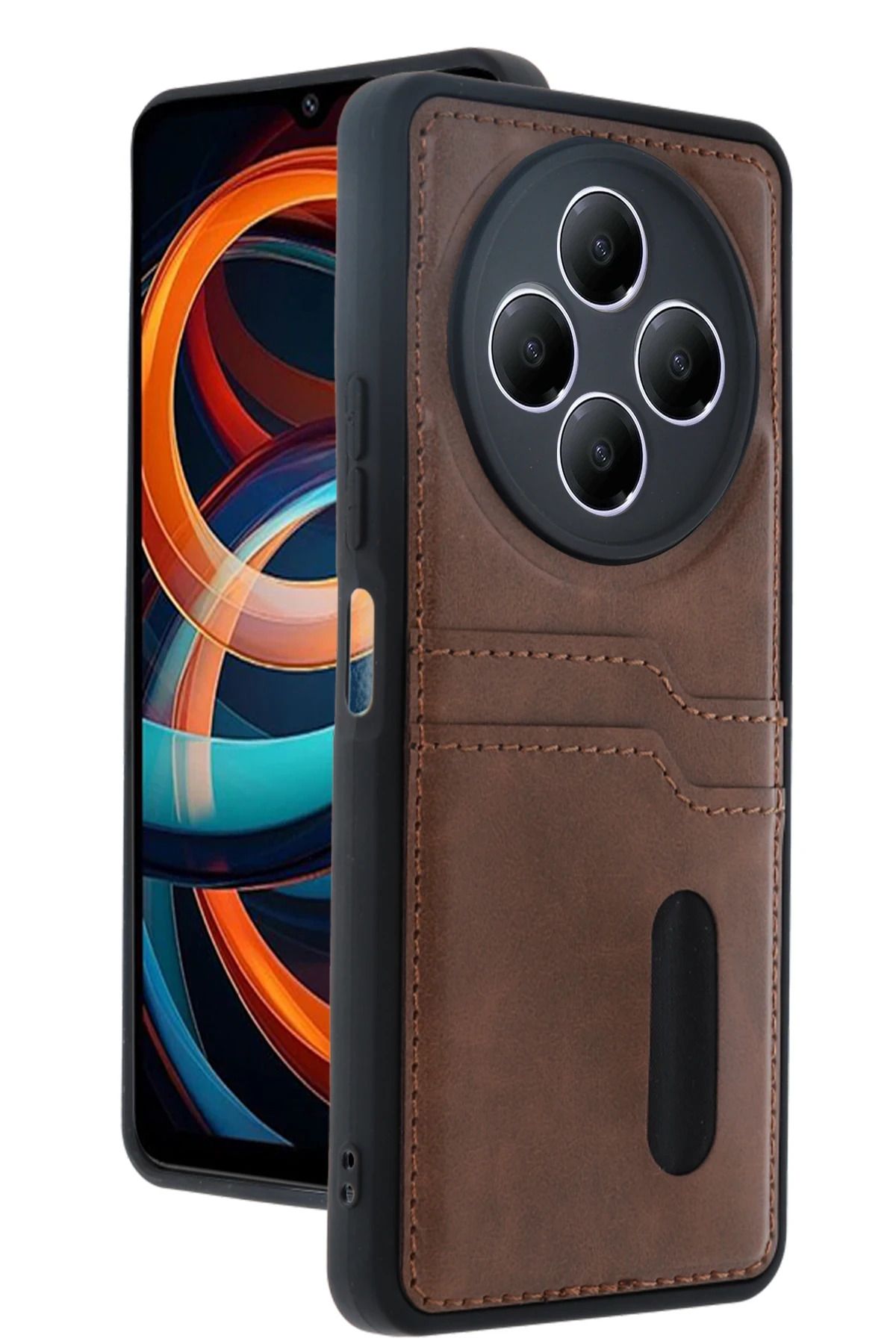NewFace Xiaomi Redmi 14C Kılıf Sara Kartvizitli Deri Kılıf - Taba YNSMR