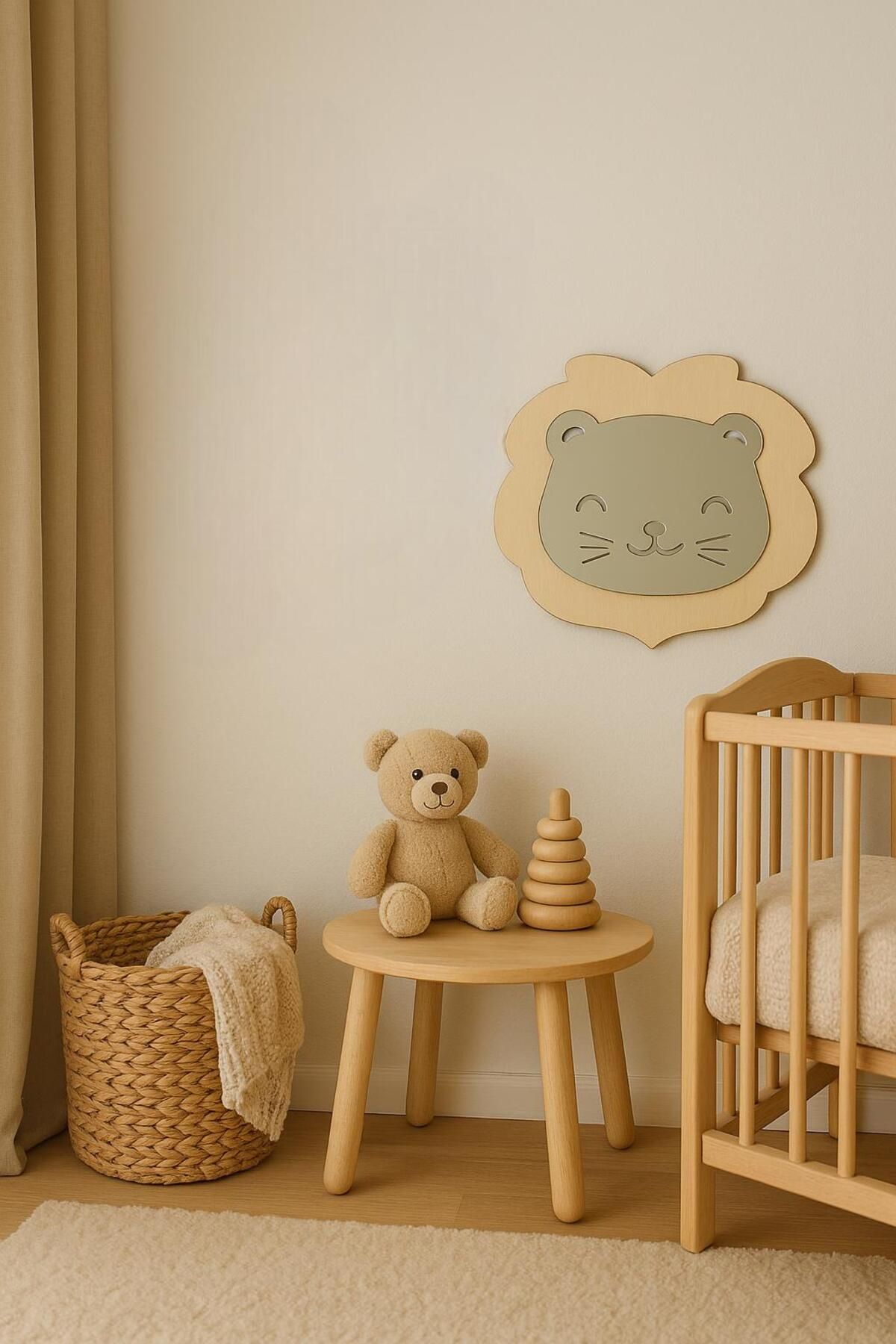 BebisStore Bebek ve Çocuk Odası Dekorasyon Ayna - Aslan (Kırılmaz Pleksi Ayna) 22*22 cm
