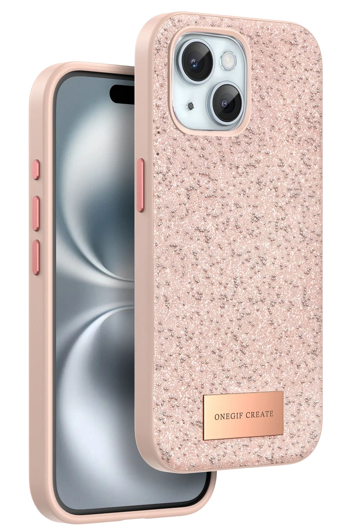ONEGIF iPhone 15 Plus Bright Simli Kapak - Pembe YNSMR