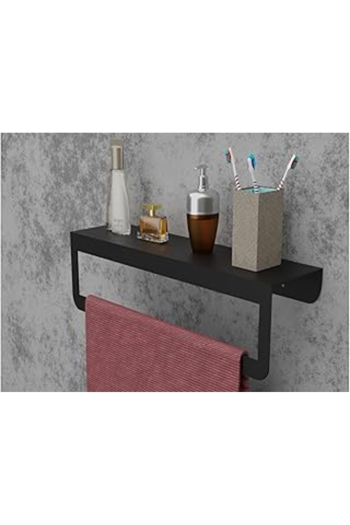 Karachil Siyah Havlu Tutacağı Raf Metal Havlu Askısı Mutfak Banyo Raflı Havluluk Metal Raflı Havluluk