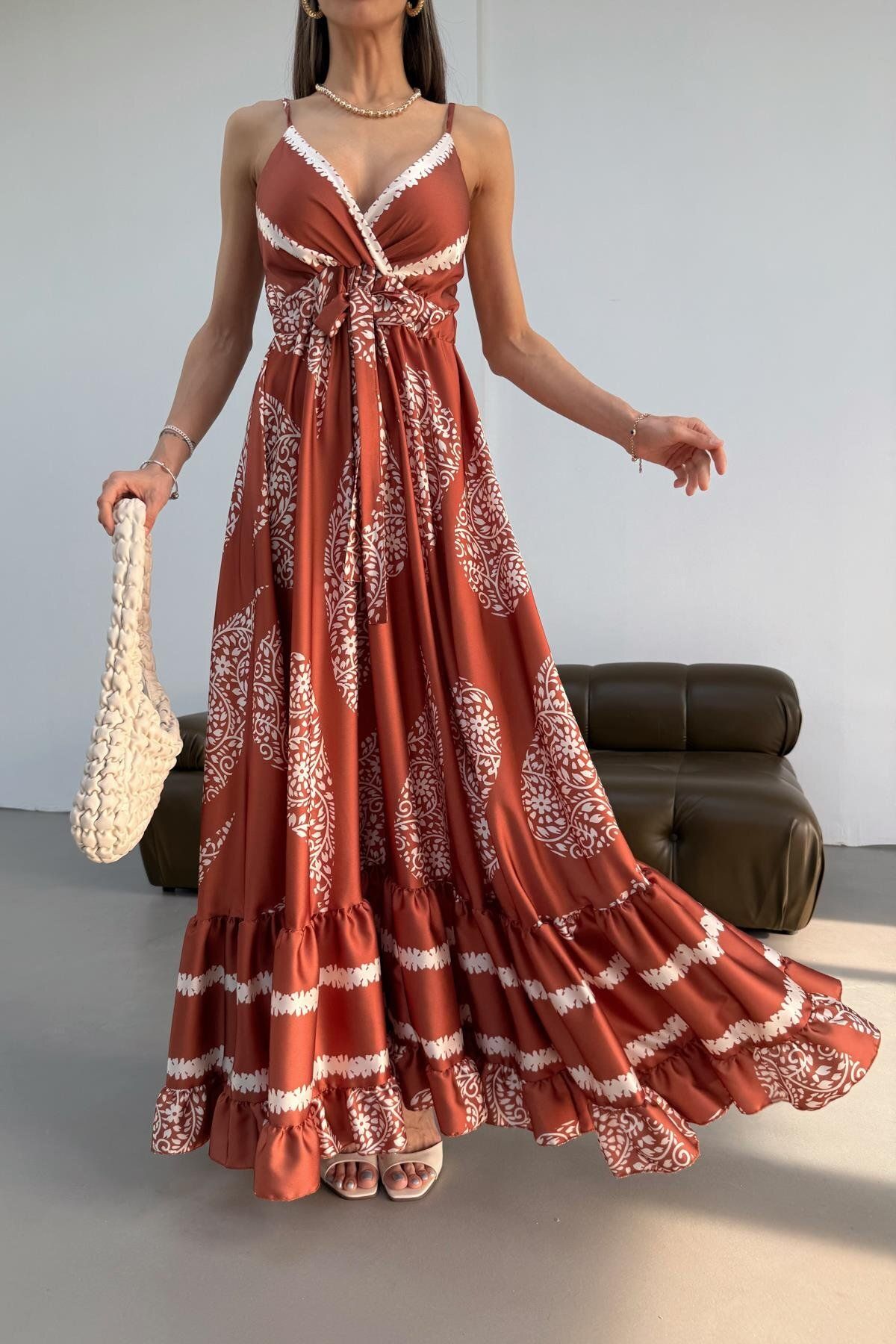 mylove Saten İp Askılı Frau Elbise Taba