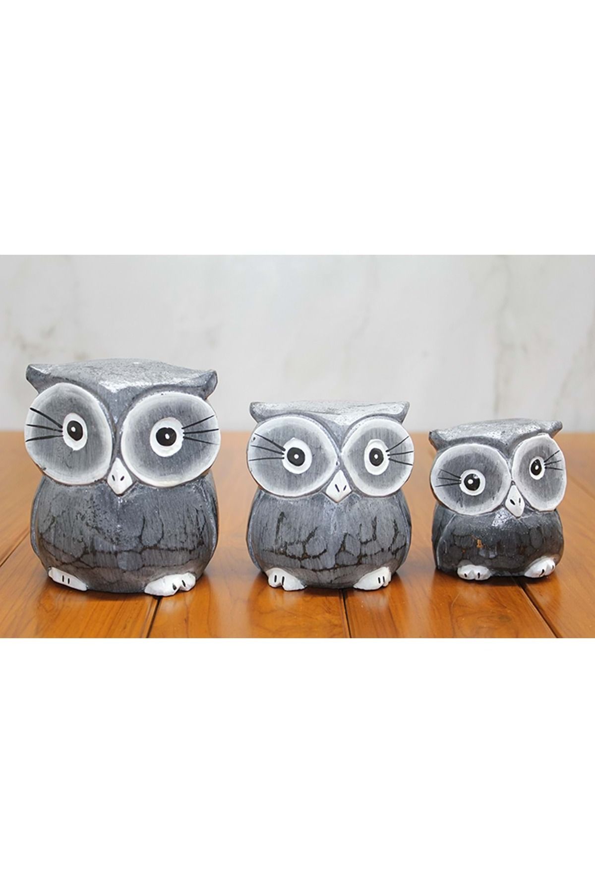 Store Ahşap 3'Lü Baykuş Seti 7-8-10 Cm