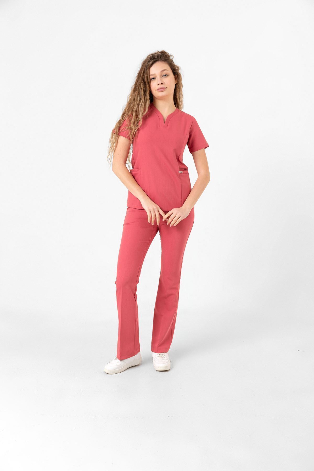 Onur Forma Scrubs Drop Collar Kadın Takım - Gül Kurusu