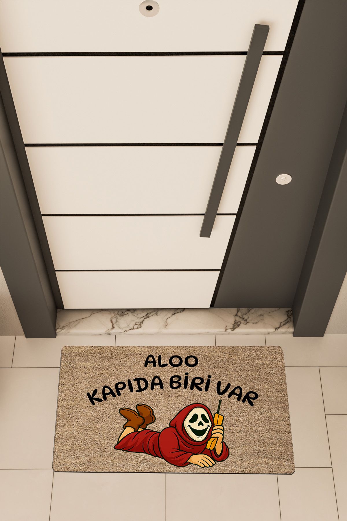 Dormot Home Yüksek Kaliteli Dijital Baskı Kahverengi, Kapıda Biri Var, temalı Kapı Önü Paspası