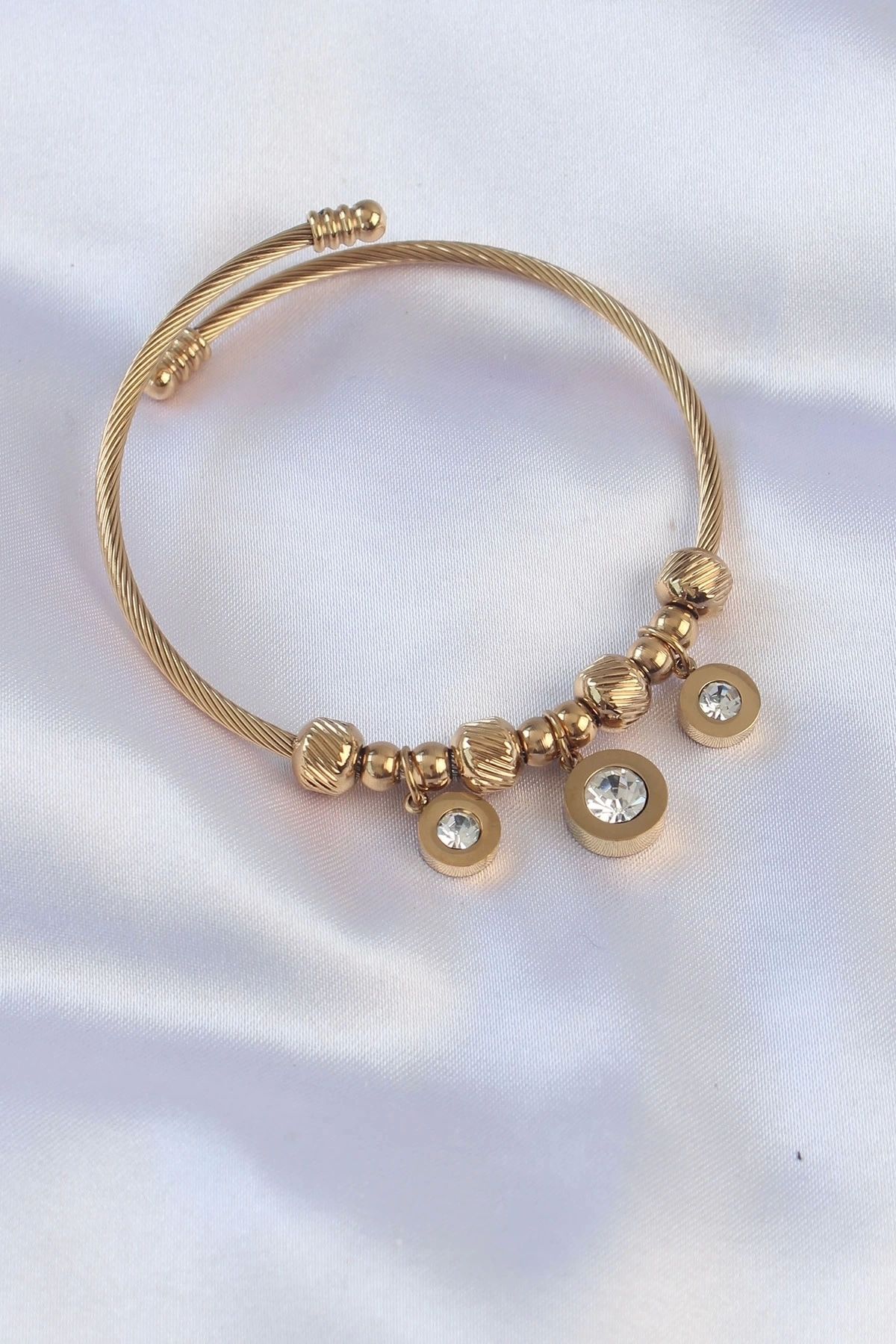 Generic 316L Çelik Gold Renk Zirkon Taşlı Model Charm Bileklik