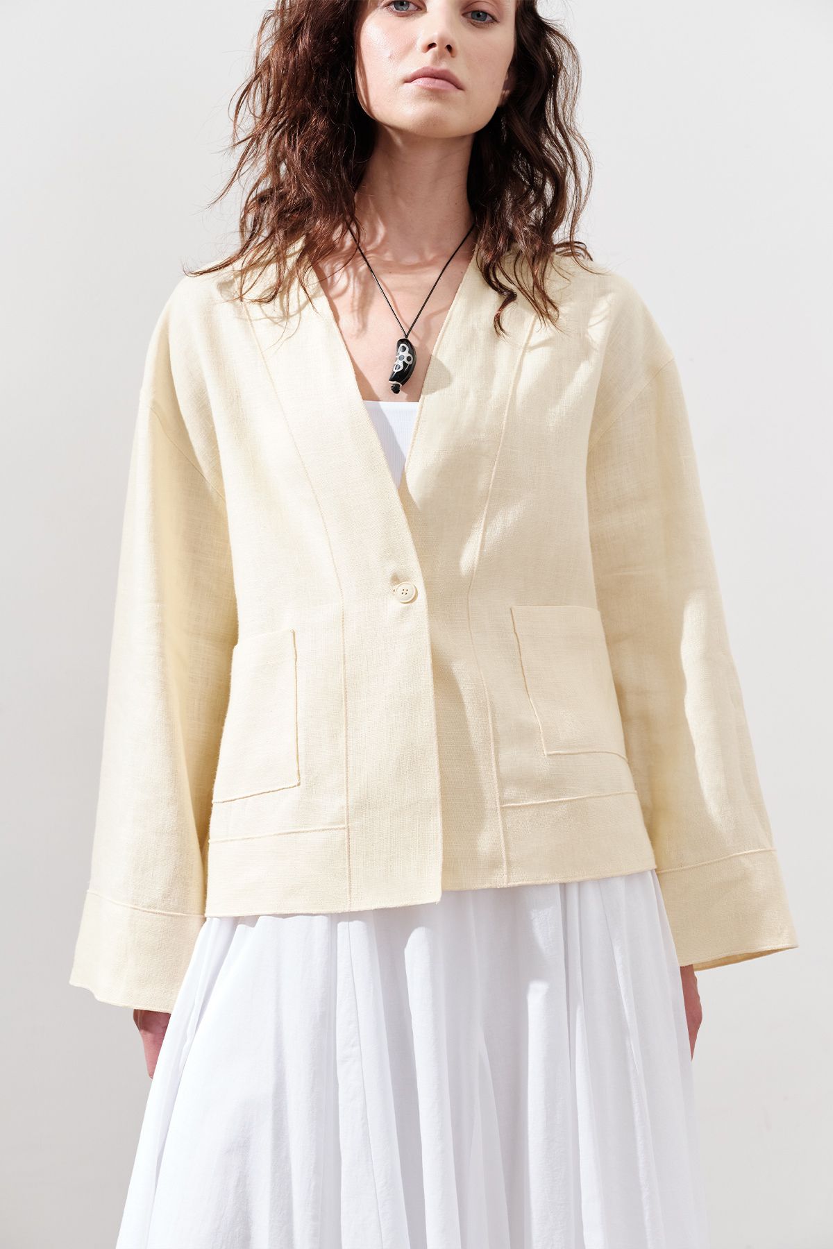 Manuka-Linen Single Button Bluz Yellow 4