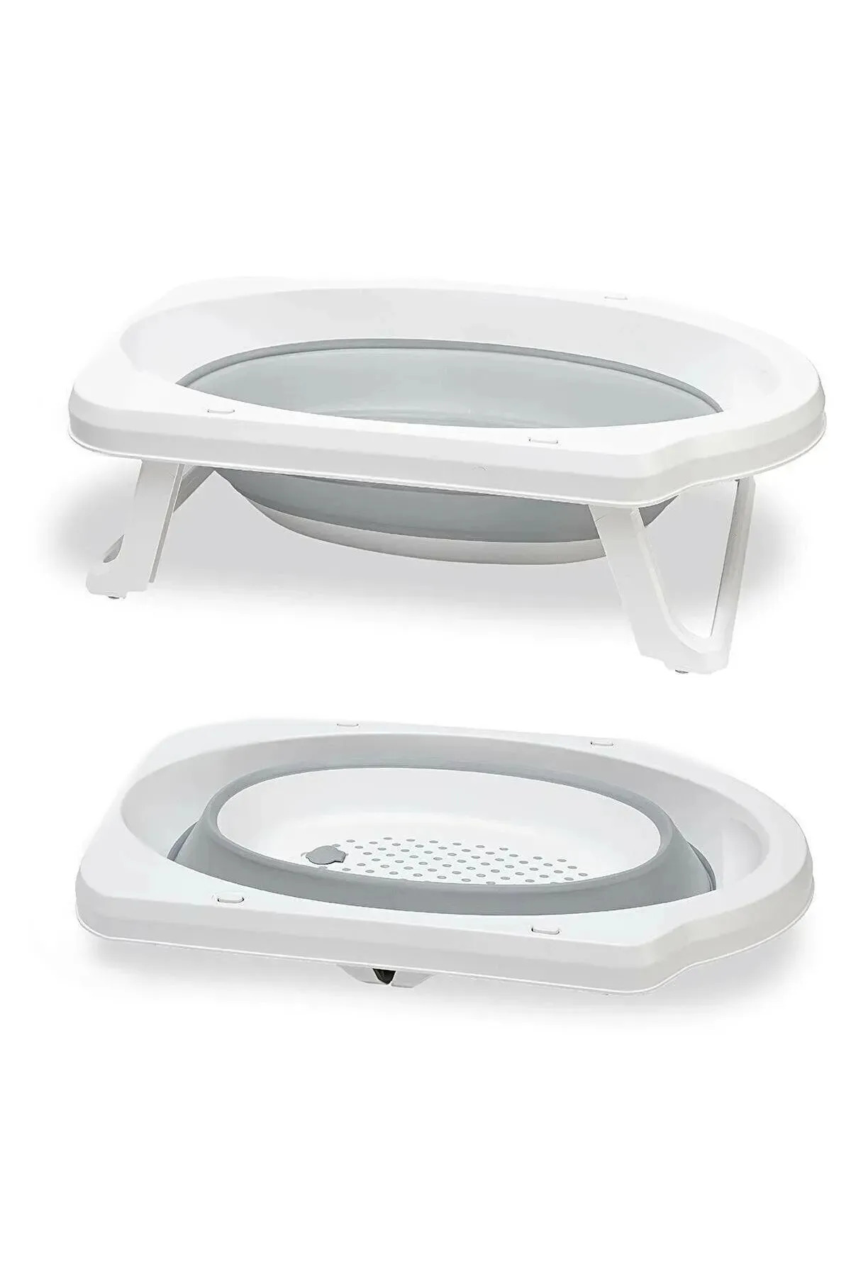 Meleni Baby 4'lü Katlanır Banyo Seti - Bebek Küveti, Fileli Yıkama Aparatı, Su Kovası, Maşrapa Sünger Hediye Gri fotoğrafı 2 (önizleme)