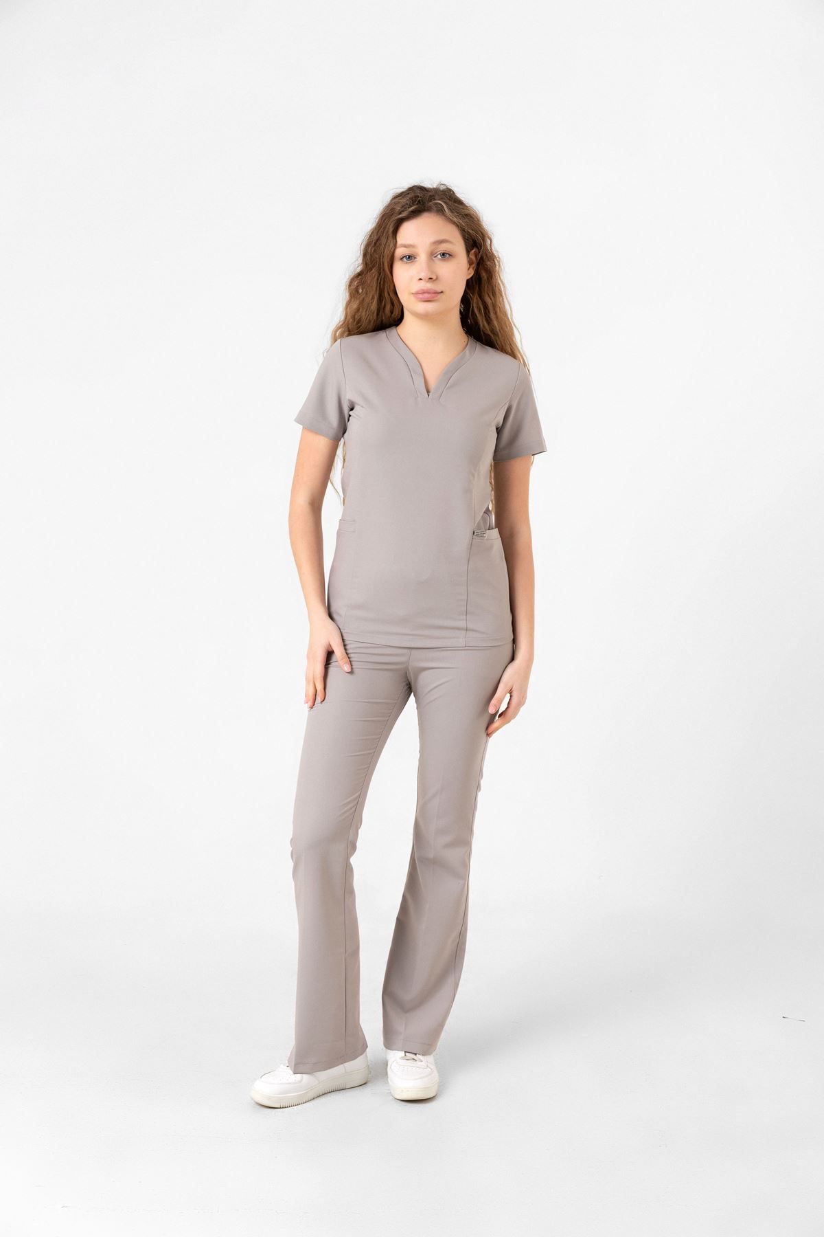 Onur Forma Scrubs Drop Collar Kadın Takım - Kum Gri