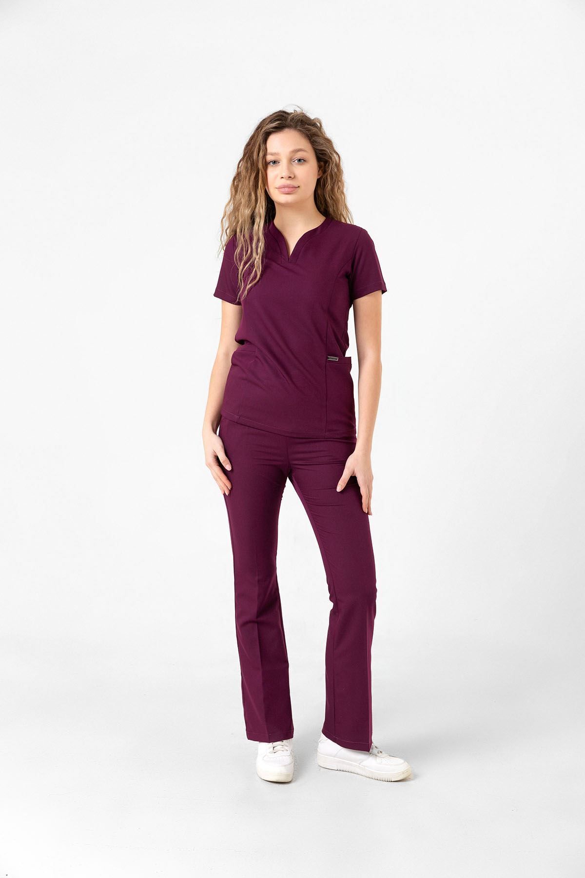 Onur Forma Scrubs Drop Collar Kadın Takım - Mürdüm