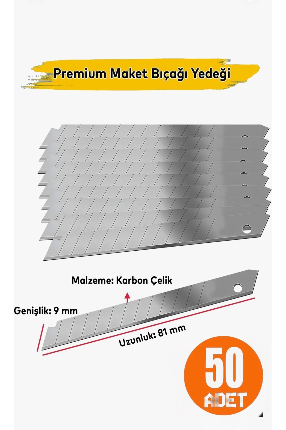 SWAR Maket Bıçağı Yedeği Dar Tip Jilet Bıçak Ucu 9 mm (50 Adet)