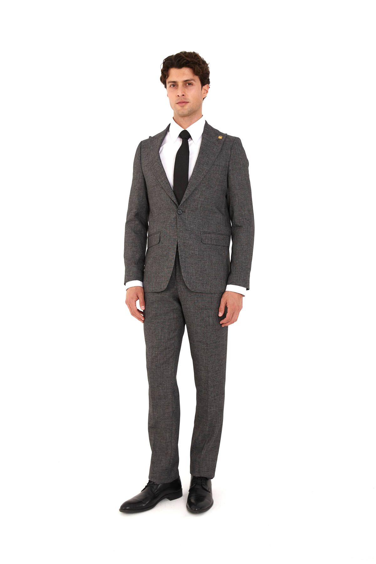 The Tailor Classics Keten Görünümlü Çift Yırtmaçlı Tam Astarlı Takım Elbise
