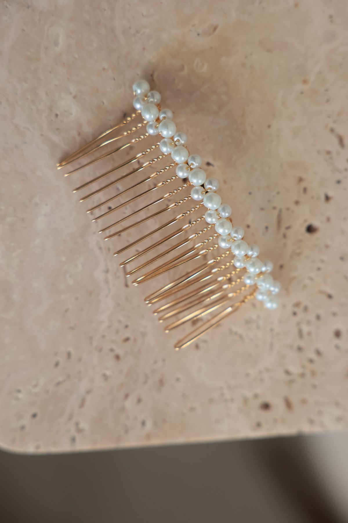 İstoria Bridal İncili Gold Tarak Toka, Nişan-Nikah Saç Aksesuarı (8cm)