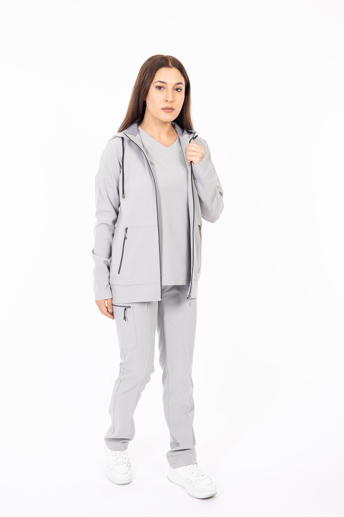 Onur Forma Scrubs Hood Comfort Kadın Kapüşonlu Takım - Bulut Gri
