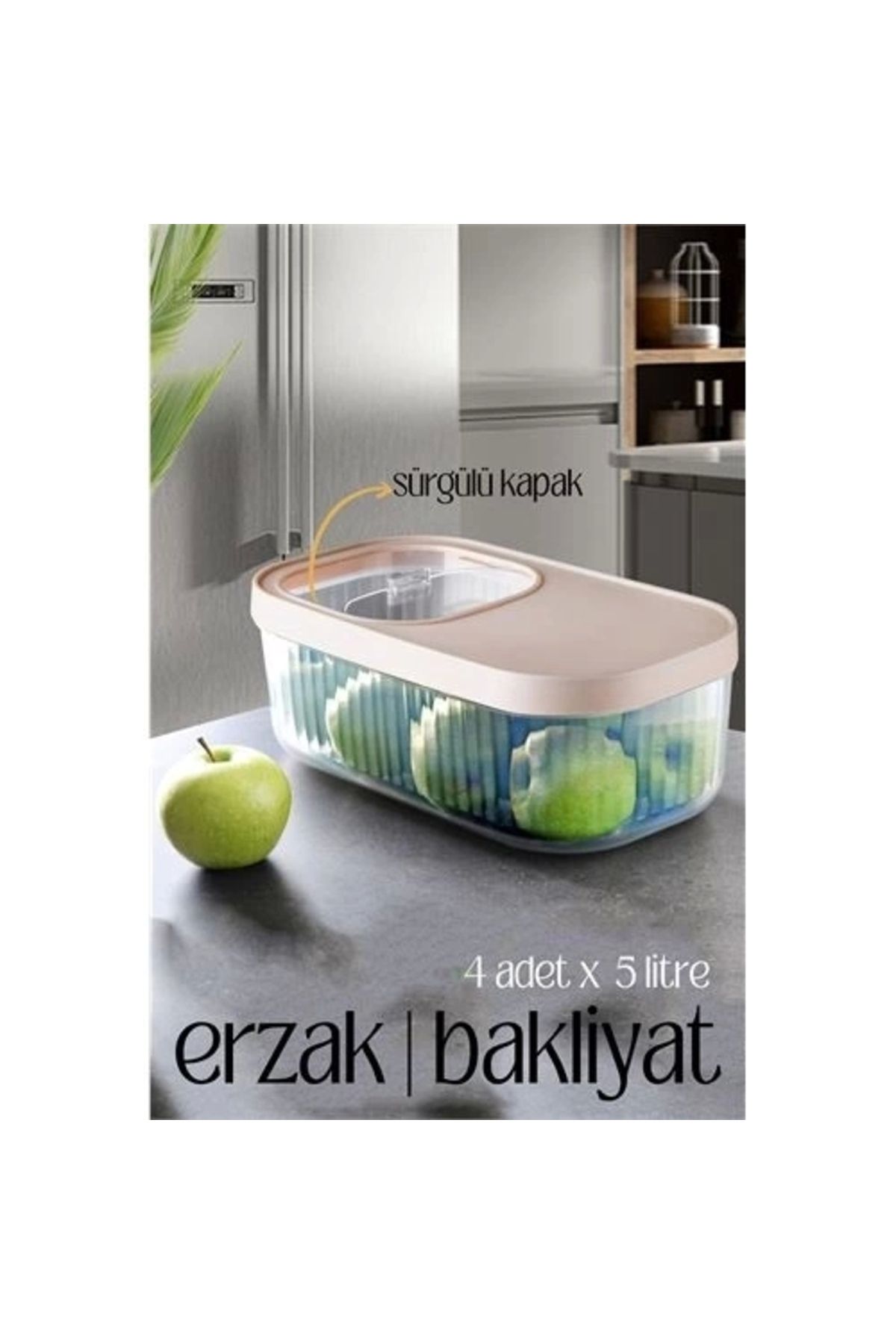 Generic MultiBox Erzak Bakliyat Kutusu Sürgülü Kapak 5 Litre 4 ADET