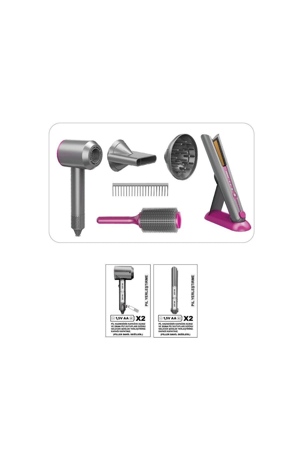 Aymir Ticaret HUA-1019 Sesli ve Işıklı 2IN1 Lüks Saç Şekillendirici Set -Vardem Oyuncak