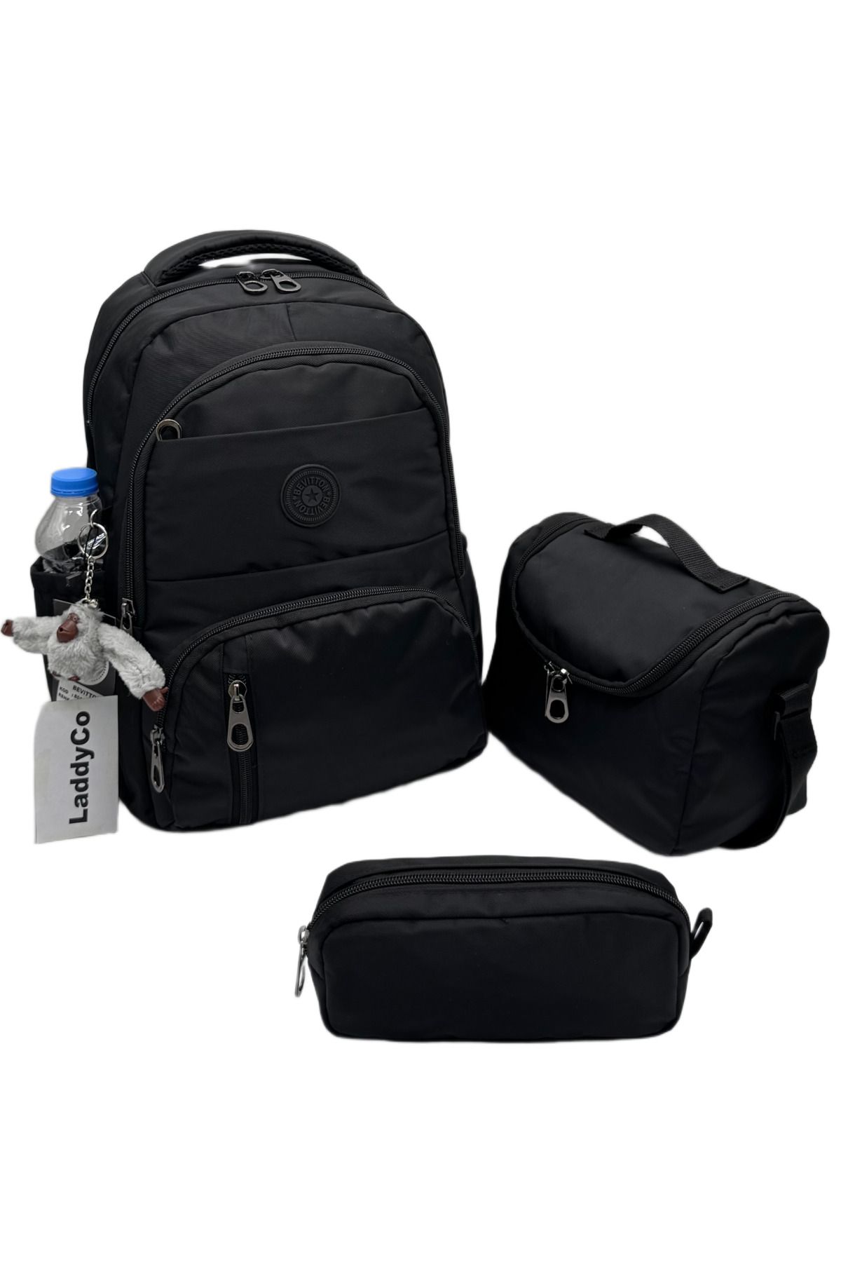 LaddyCo İlk Okul Çantası 3'lü Seti Unisex Çocuk İlkokul Çantası LDC-8010 Siyah