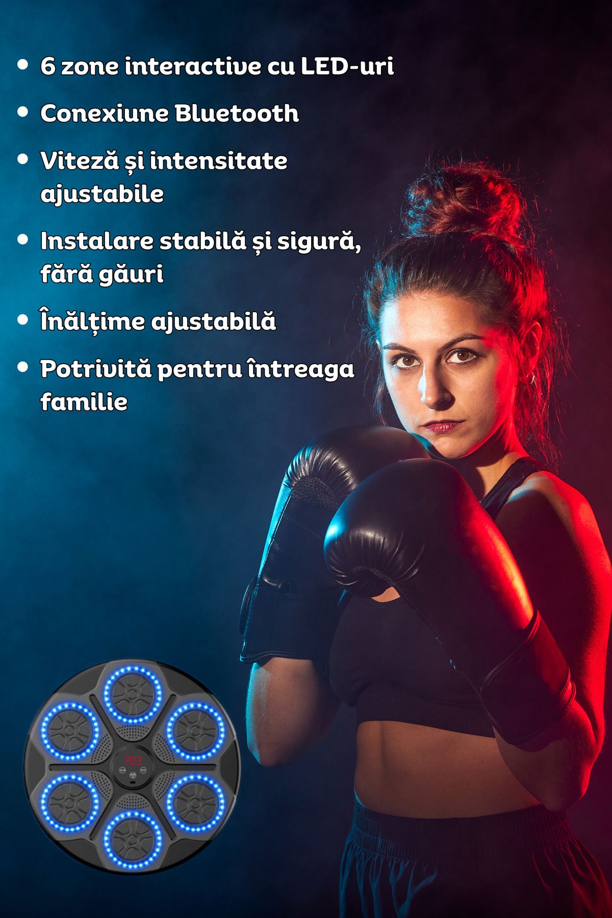 clickzu-Boxing Target With Bt For Music Playback, Rgb Lights For Interactive Training, 2 Gloves, 5