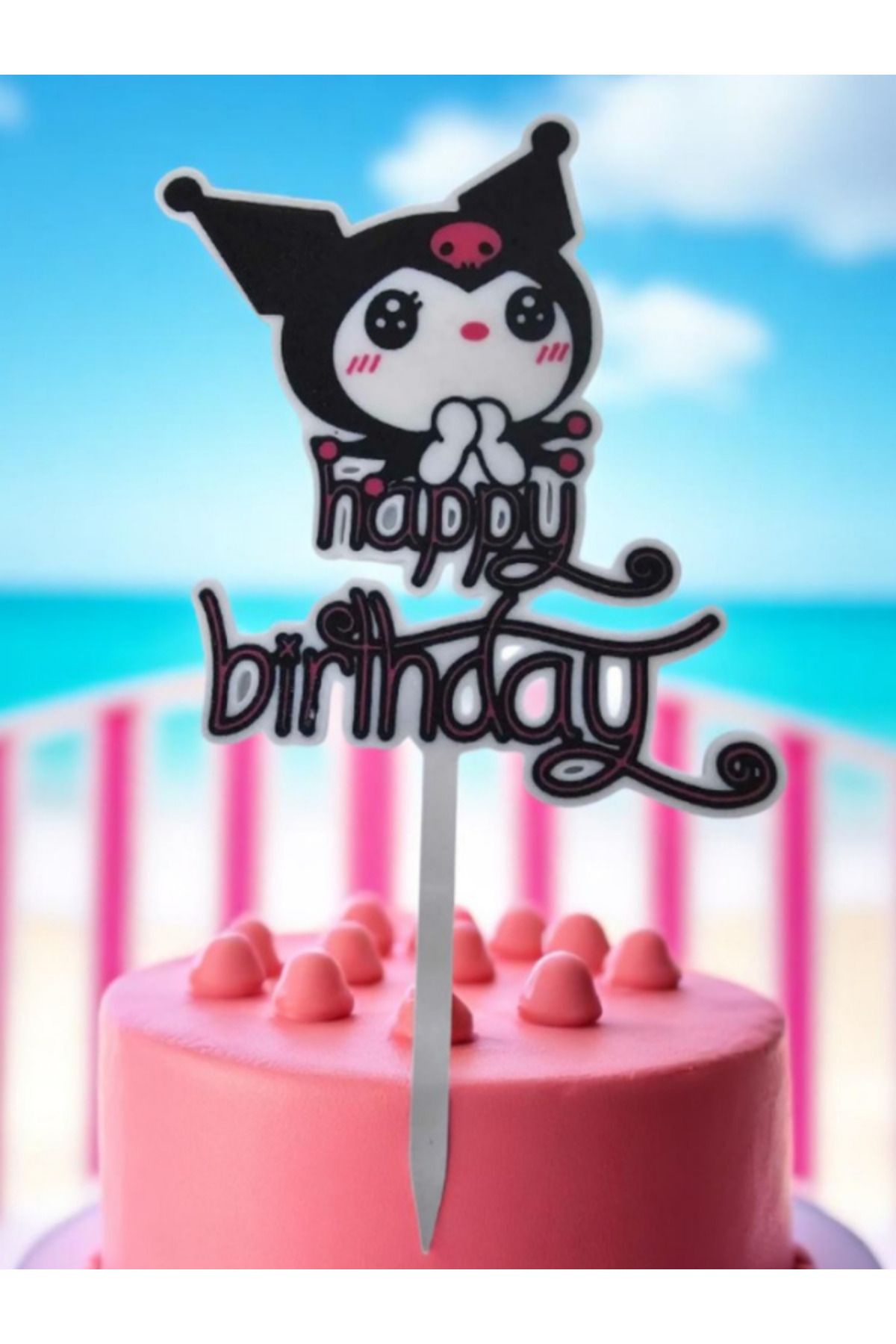 Melodyone Kuromi Temalı Happy Birthday Pasta Süsü | Dekoratif Doğum Günü Pastası Süsleme Aksesuarı