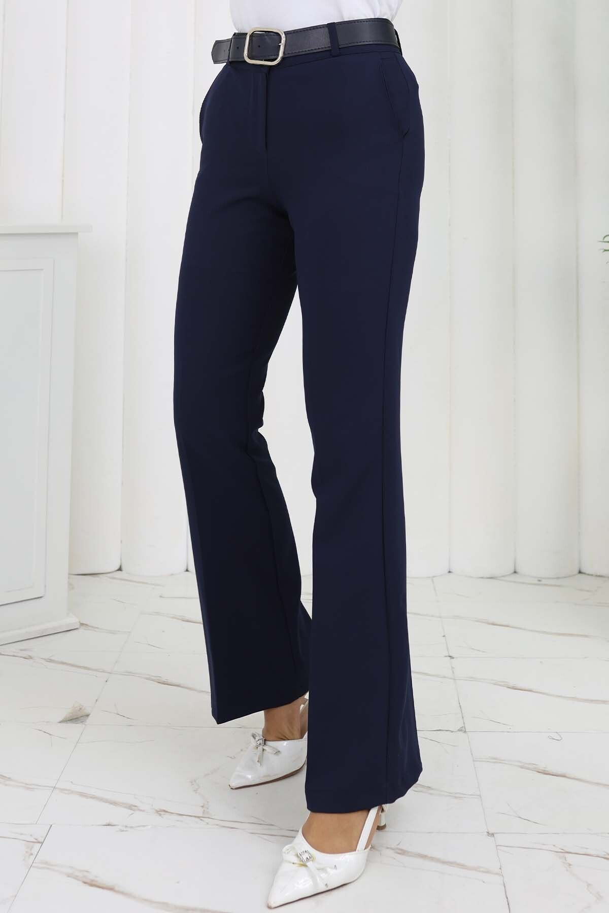 benguen Kemerli İspanyol Paça Pantolon Lacivert 6538