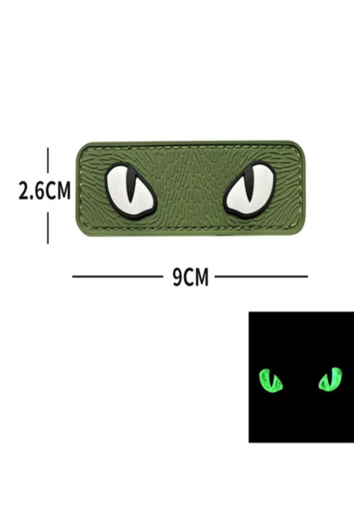 QUİCKPREP Glow-in-the-Dark Kedi Gözlü PVC Patch – Fosforlu Gece Parlayan Yama 9x2.6 cm
