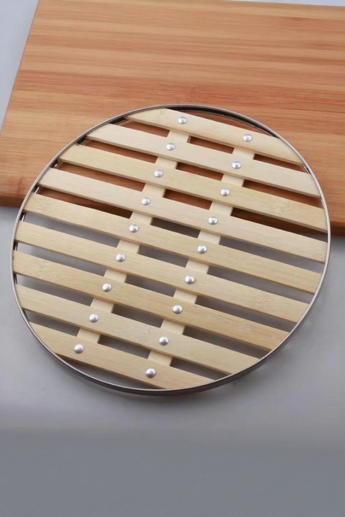 Fesya Home Bambu Yuvarlak Nihale Metal Dekorlu
